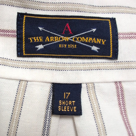 Chemise Arrow Made in USA XL Oxford Blanc Rayures manches courtes