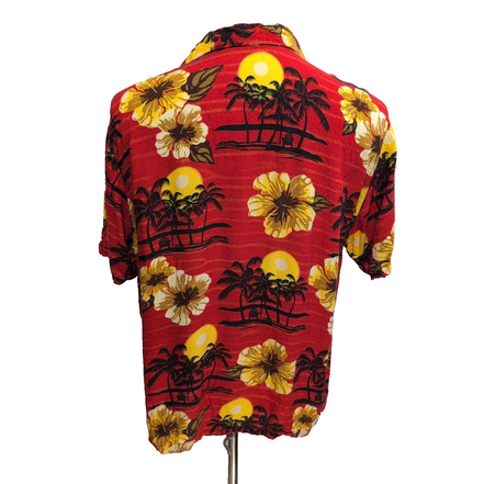Chemise Hawaïenne Sun Fusion Taille M Rouge Palmiers Fleurs Viscose Mch courtes