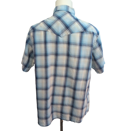 Chemise Wrangler Manche Courte Western Carreaux Bleus et Blancs Taille XL