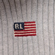 Pull POLO RALPH LAUREN Gris Maille Côtelée Logo Drapeau USA Taille L Coton Luxe