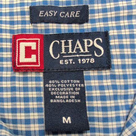 Chemise CHAPS Homme M à Carreaux Bleus et Blancs Manches Courtes Easy Care
