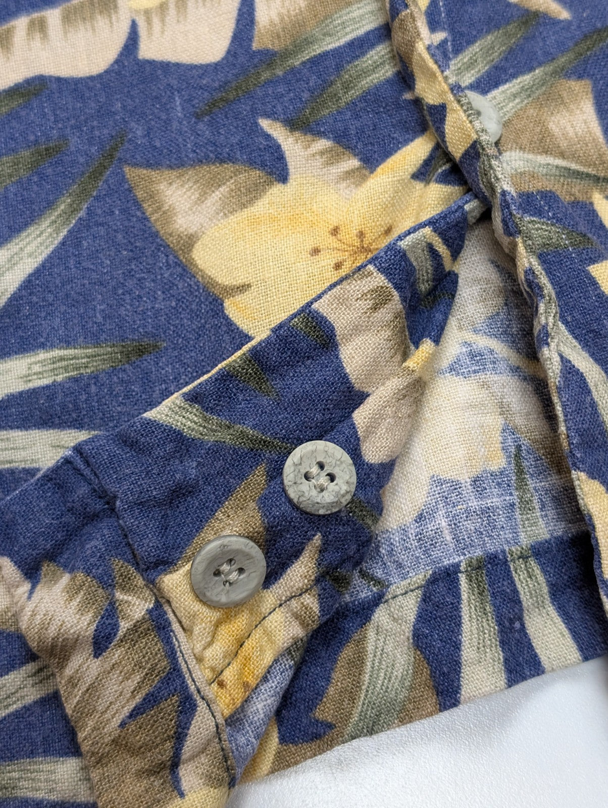 Chemise Hawaïenne Tuckahoe Joe Lin & Rayon Bleu Motif Floral Jaune - Taille L