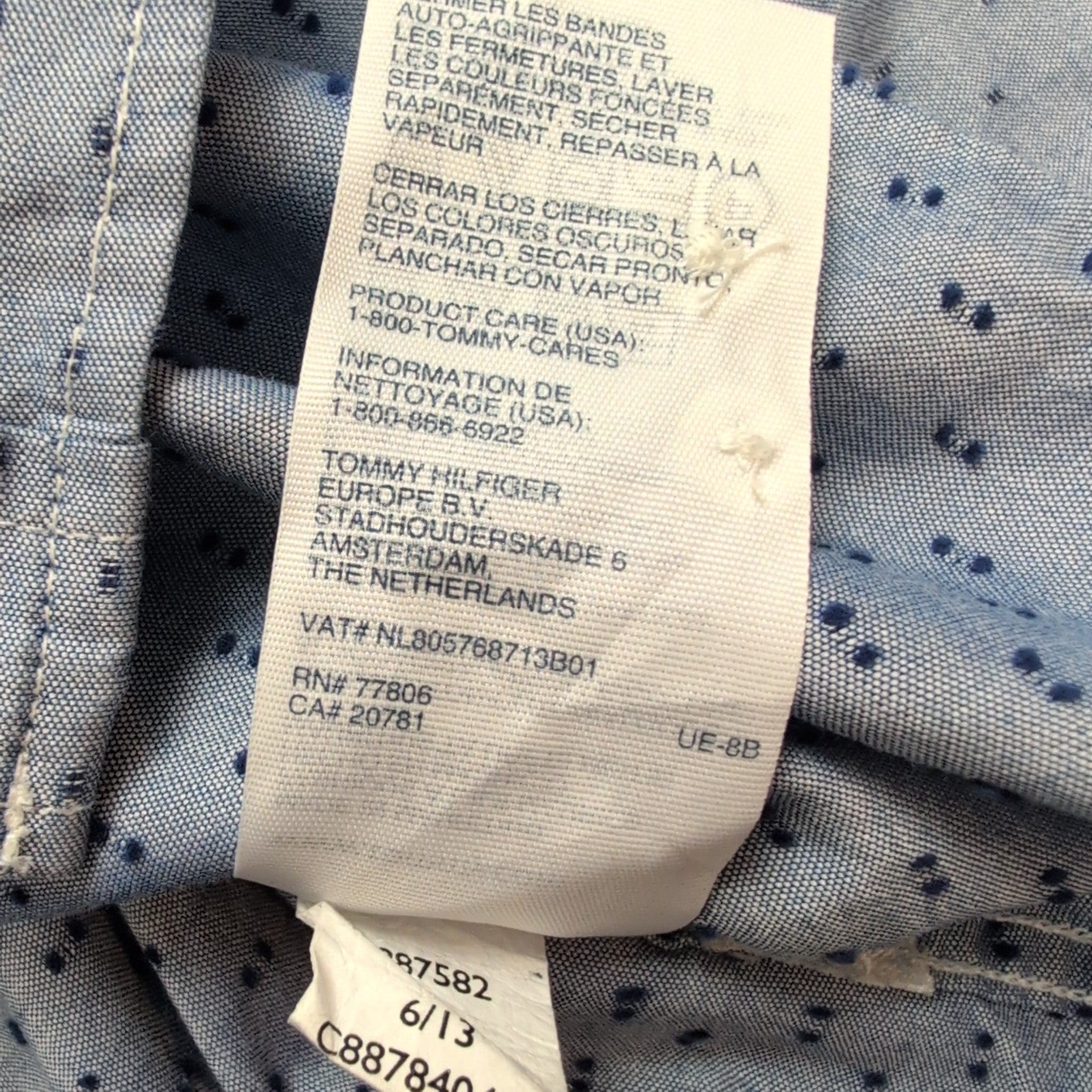 Chemise Tommy Hilfiger Bleue à Motifs Manches Longues 1 Poche - Taille S/M