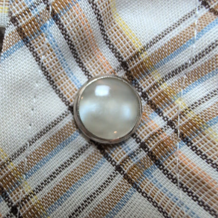 Chemise Western Round Made in USA M Marron Carreaux Pressions Vintage