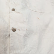 Chemise Hawaïenne Tommy Bahama XL 100% Soie Blanche Palmiers Boutons Bois