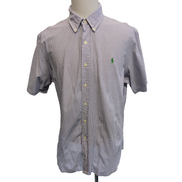 Chemise Ralph Lauren XL Lilas Rayures Gaufrée Logo Vert Button Down Shirt