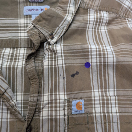 Chemise Carhartt Relaxed Fit 2XL Carreaux Kaki Manches courtes Poche Stylo