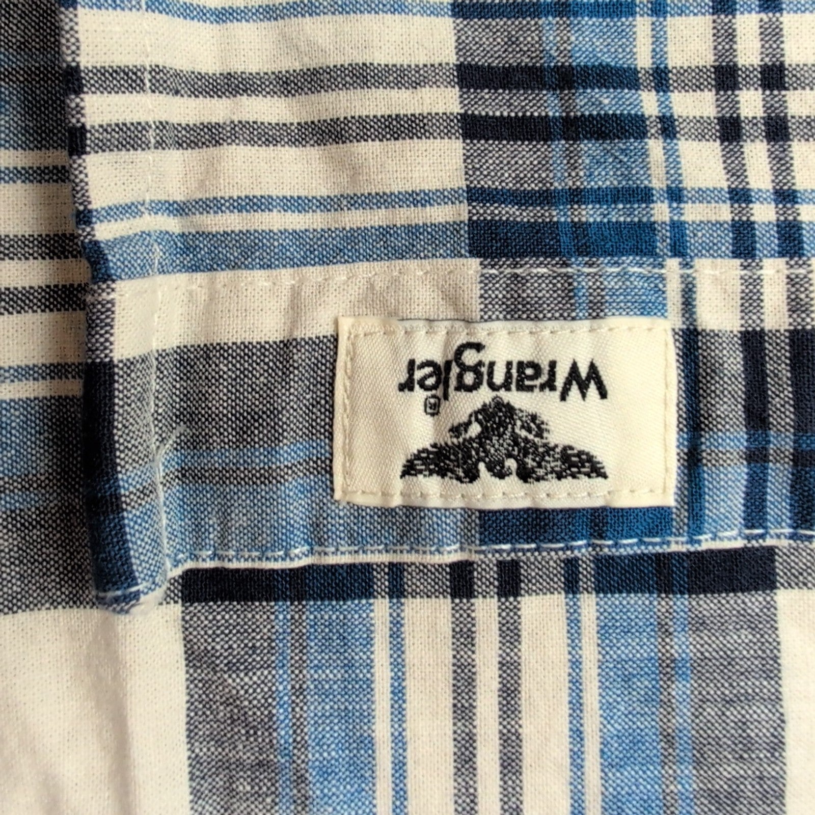 Chemise Wrangler stretch Manches Longues Grands Carreaux Bleu et Blanc Taille M