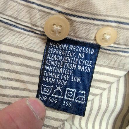 Chemise Nautica Made in USA LG Marron Rayures Col Mao 100% Coton