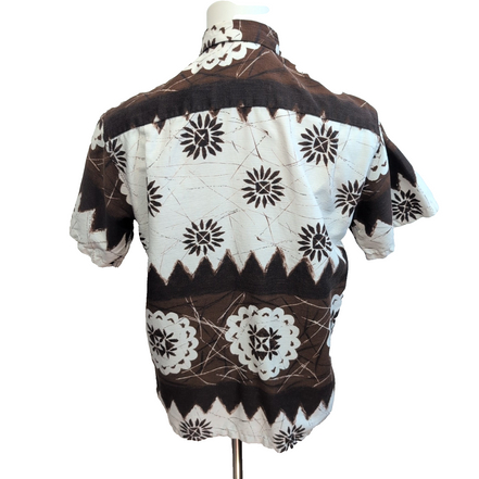 Chemise Hawaïenne Waltah Clarke's Made in Honolulu M Marron Blanc Fleurie