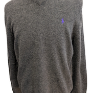 Pull Polo Ralph Lauren Gris Logo Violet - 100% Laine d'Agneau L (Ajusté)