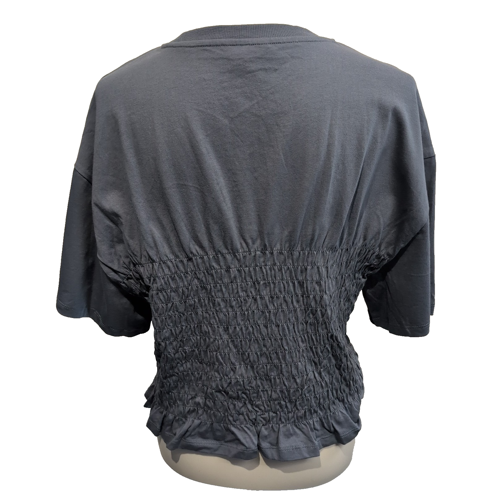 Haut Femme MONKI Taille XXL Bleu Gris Graphique 08 Taille Smockée Coton