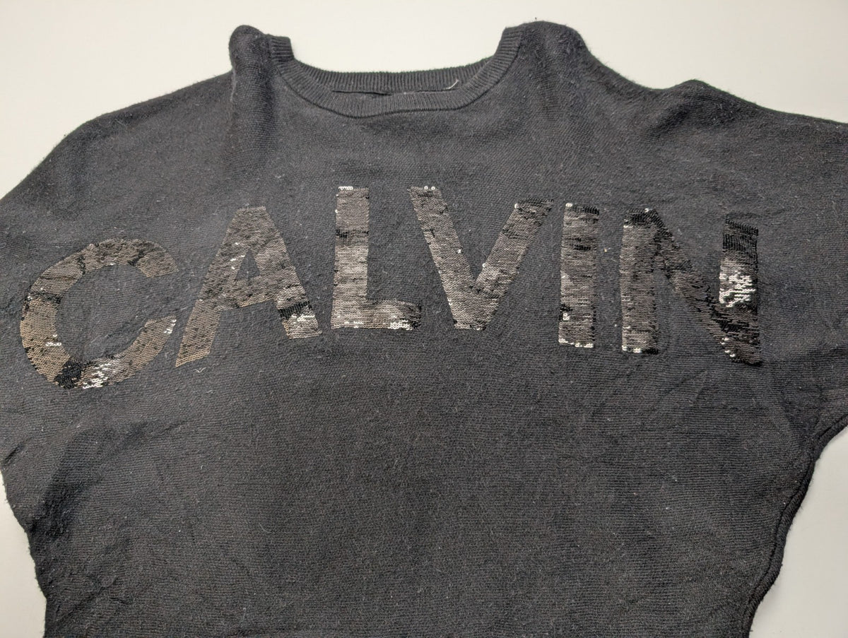 Pull Calvin Klein Jeans femme XS S noir paillettes manches chauve-souris