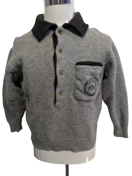 Hugo Boss Pull Laine Vierge XS Gris Chiné Col Boutonné Poche Brodée 