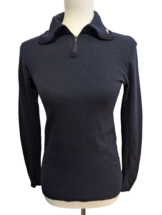 Pull Fila Vintage Femme Bleu Marine Col Zippé Toucher Cachemire - Taille 38