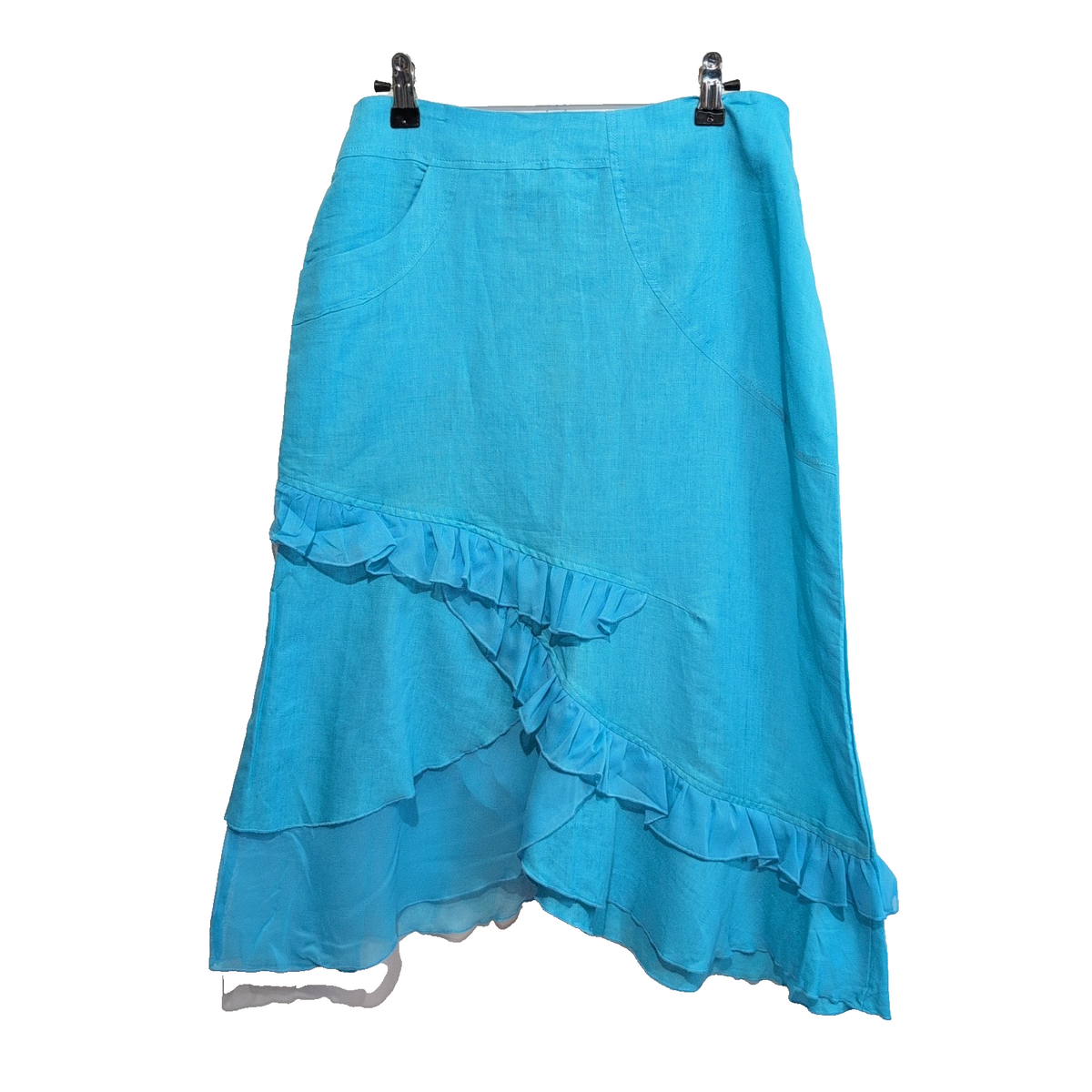 Ensemble Femme T40 Miss-Lisa Bleu Ciel 100% Lin Jupe Veste Neuf 