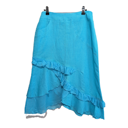 Ensemble Femme T40 Miss-Lisa Bleu Ciel 100% Lin Jupe Veste Neuf 