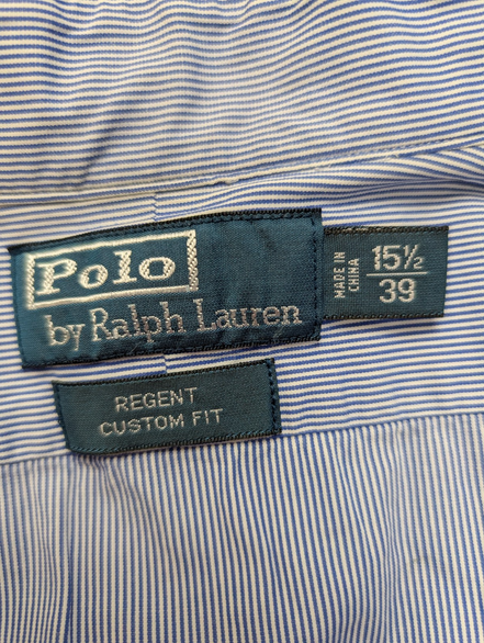 Chemise Polo Ralph Lauren Shirt M/L Regent Custom Fit Bleu Rayé Classique