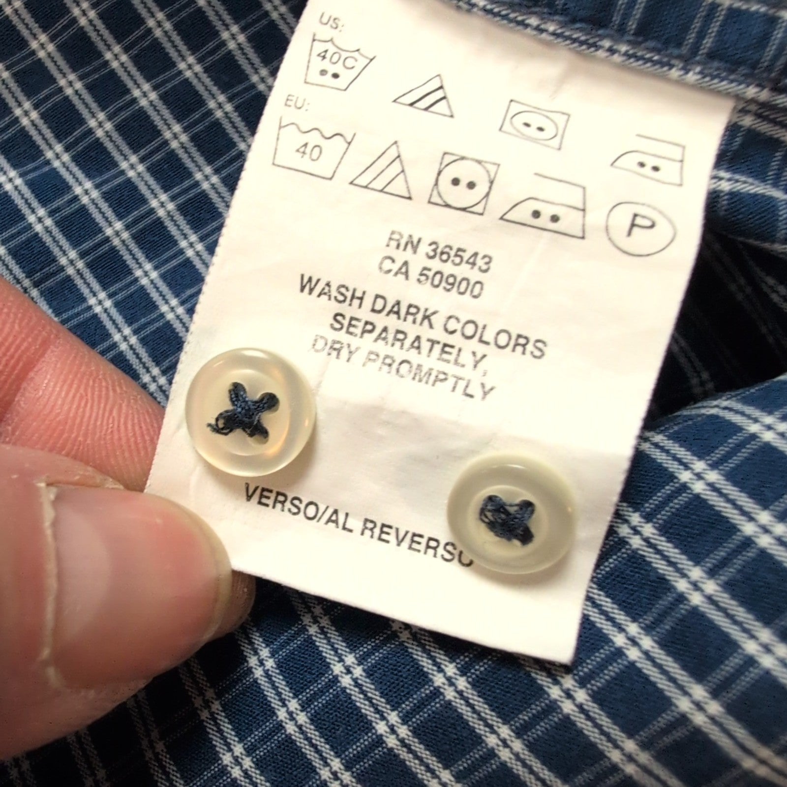 Chemise Tommy Hilfiger Bleu Foncé à Carreaux Manches Longues 1 Poche - Taille XL