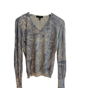 Pull femme LAUREN Ralph Lauren Soie Coton M motif cachemire paisley bleu gris