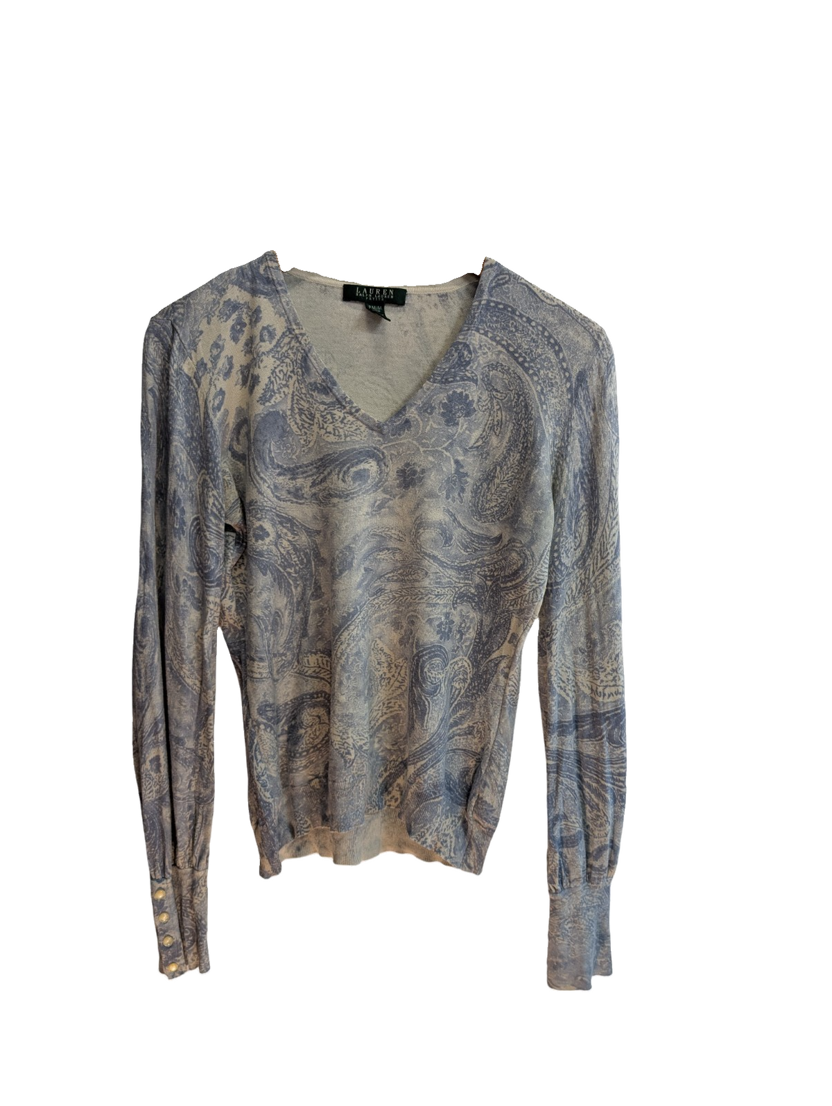 Pull femme LAUREN Ralph Lauren Soie Coton M motif cachemire paisley bleu gris