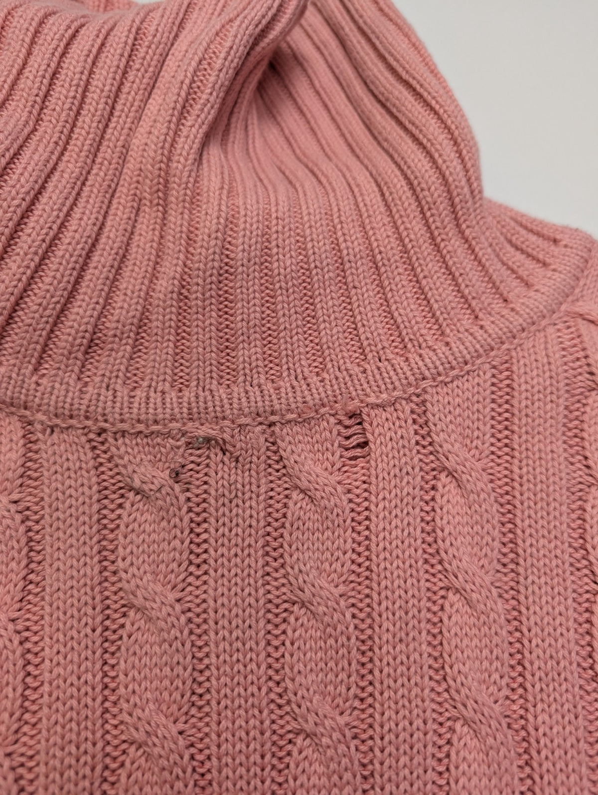 Pull L.L.Bean Femme L Rose Poudré Col Roulé Torsadé 100% Coton