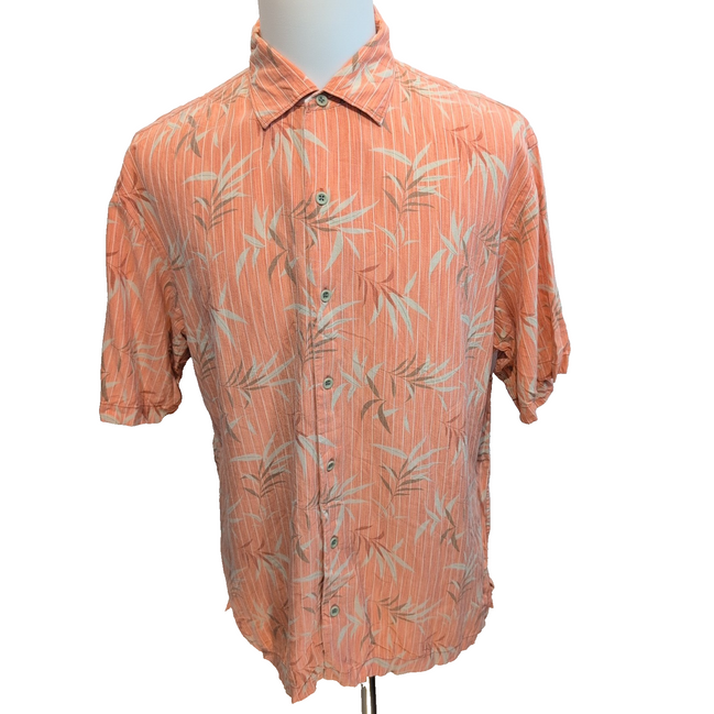 Chemise Hawaïenne Tommy Bahama XL 100% Tencel Orange Feuillage