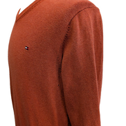 Pull Tommy Hilfiger Orange Foncé Coton & Cachemire Col V - Taille S