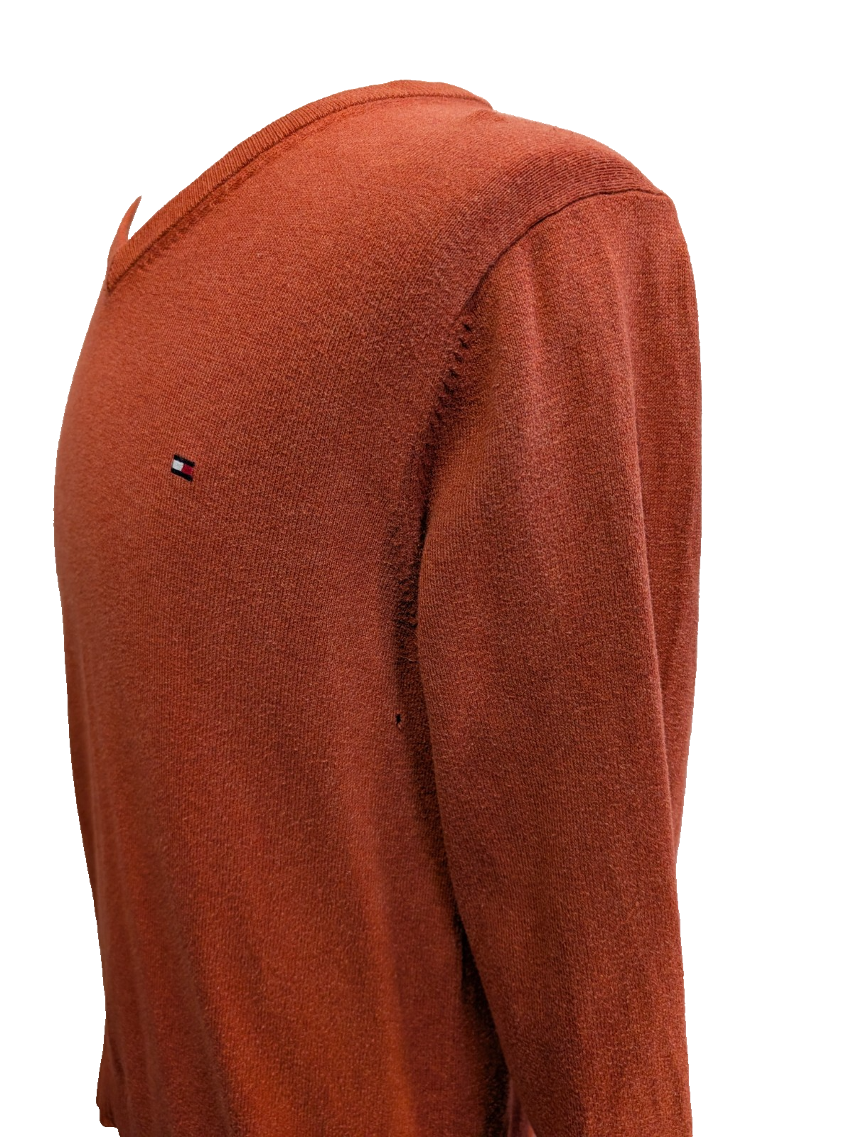 Pull Tommy Hilfiger Orange Foncé Coton & Cachemire Col V - Taille S