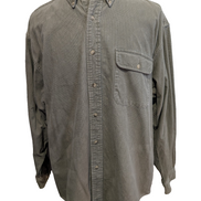Chemise EDDIE BAUER T.L Velours Quadrillé Kaki 100% Coton Vintage