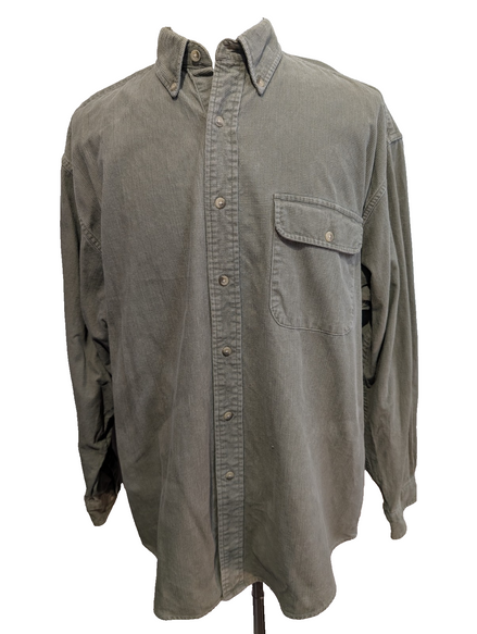 Chemise EDDIE BAUER T.L Velours Quadrillé Kaki 100% Coton Vintage