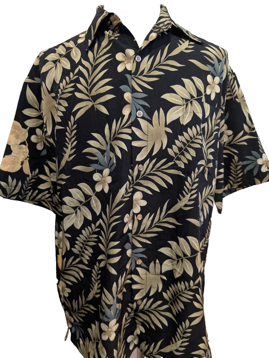 Chemise Hawaïenne MHD Polyester Noir & Marron Clair Motifs Fleurs - Taille L