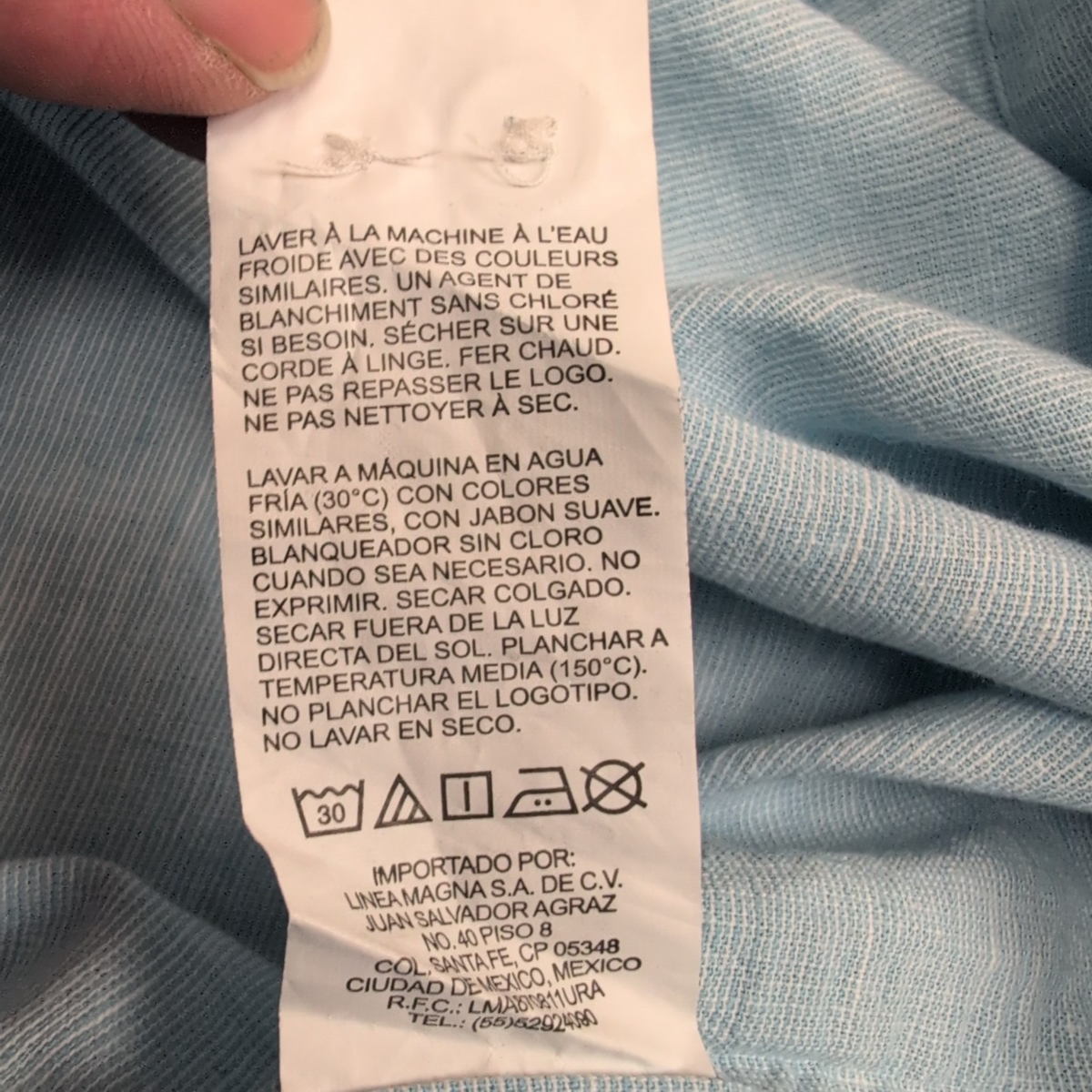 Chemise Penguin L Bleu Clair Uni Lin Coton Manches Retractables
