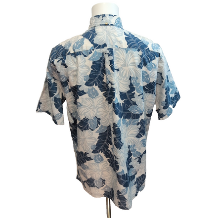 Chemise Hawaïenne Sandwich Isle Made in USA Bleu Blanc Taille L Coton