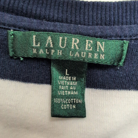 Pull Lauren Ralph Lauren L femme bleu marine blanc rayures coton maille fine