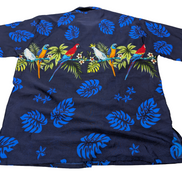 Chemise hawaïenne Création perroquets bleue manches courtes taille L #714 hawaii