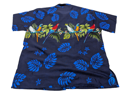 Chemise hawaïenne Création perroquets bleue manches courtes taille L #714 hawaii