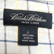 Chemise Brooks Brothers L Bleu Carreaux 100% Irish Linen Lin Made Hong Kong