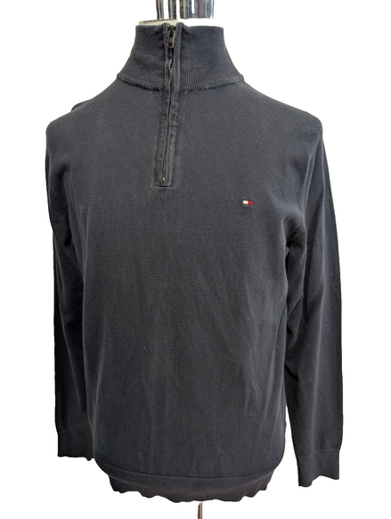 Pull Tommy Hilfiger Homme M Bleu Marine Col Zippé Compact Cotton 100% Coton