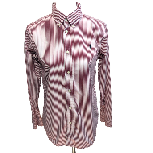 Chemise Ralph Lauren Femme T18 S Rayures Bordeaux Blanc Logo Marine