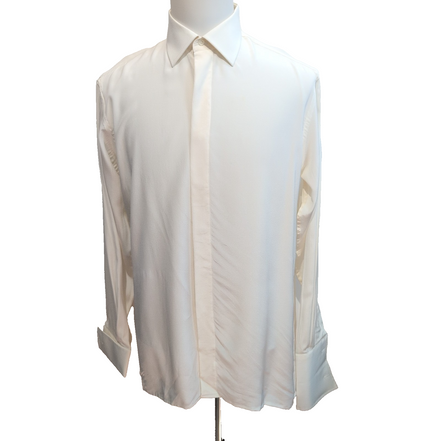 Chemise Ingram Made in Italy M/L 100% Soie Poignets Mousquetaire Blanche