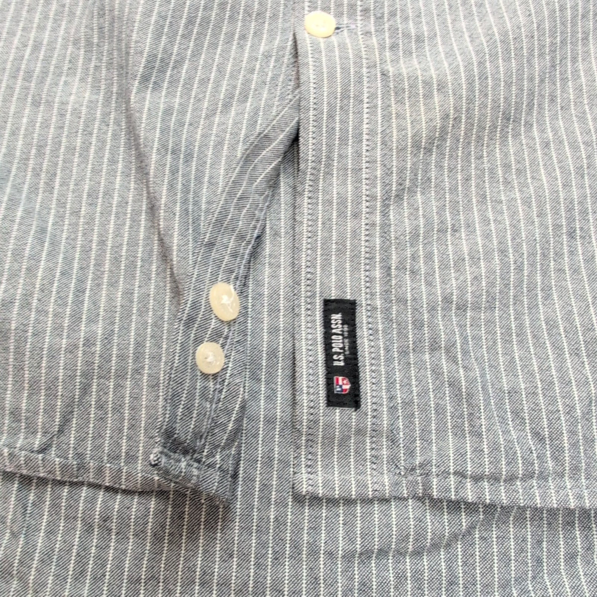 Chemise U.S. Polo Assn XL Grise Rayures Blanches Coton Logo Manches Longues
