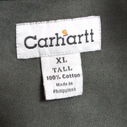 Chemise Carhartt XL Vert Foncé Vintage Workwear Épais Logo Cuir manches longues