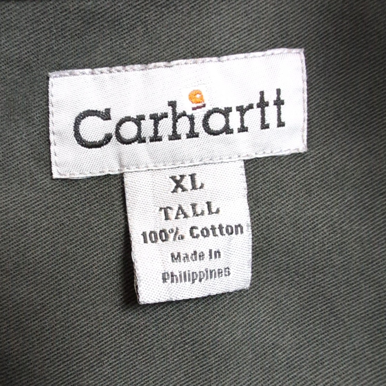 Chemise Carhartt XL Vert Foncé Vintage Workwear Épais Logo Cuir manches longues