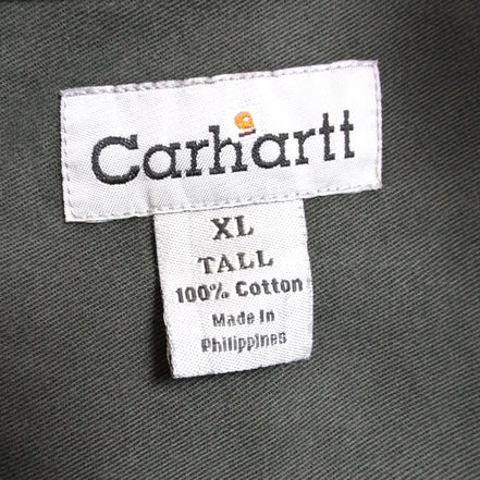 Chemise Carhartt XL Vert Foncé Vintage Workwear Épais Logo Cuir manches longues