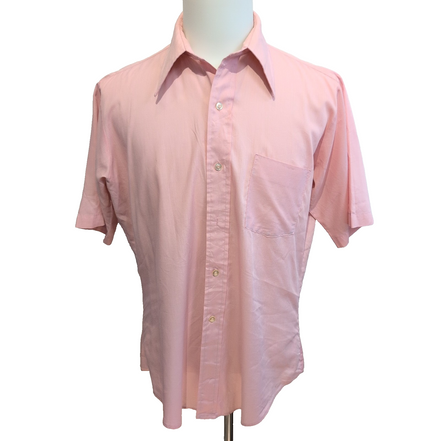 Chemise vintage rose pâle col pointu manches courtes tissu fluide qualité L