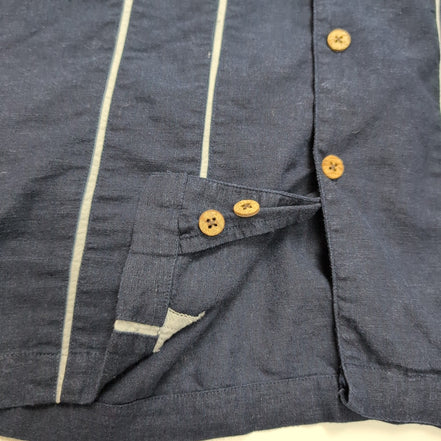 Chemise Hawaïenne Style Cuba Panama M Bleu Rayures Lin Coton Boutons Bois