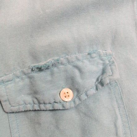 Chemise Nautica Lin Rayonne L Vert Pâle Manches Courtes Logo Brodé Vintage