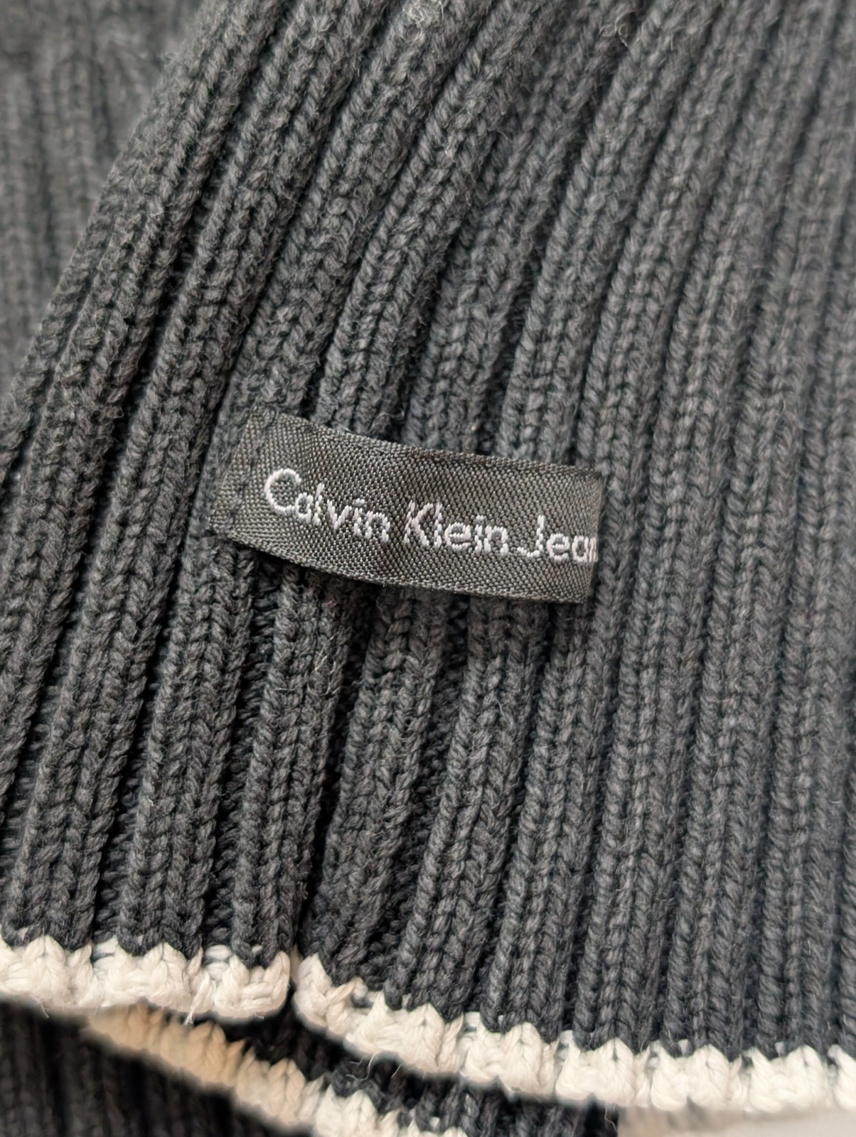 Pull Col Rond Calvin Klein Rouge & Bleu Marine Maille Gaufrée - Taille XL