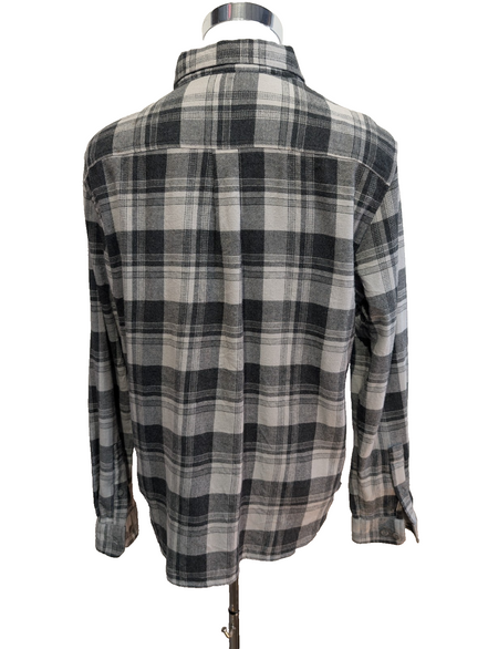 🌲 EDDIE BAUER L Flanelle Coton Stretch Carreaux Gris |297S